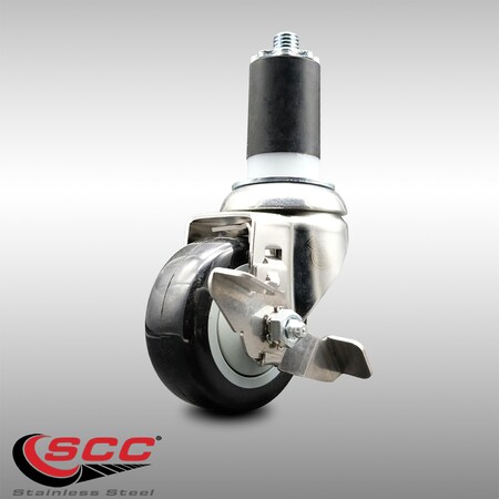Service Caster 3.5 Inch 316SS Black Polyurethane Swivel 1-5/8 Inch Expanding Stem Caster Brake SCC-SS316EX20S3514-PPUB-BLK-TLB-158